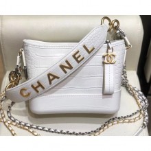 Chanel Crocodile Embossed Calfskin Gabrielle Small Hobo Bag AS0865 White 2019 CE02109