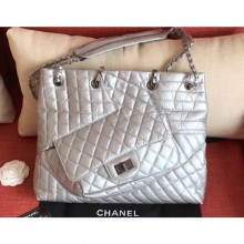 Chanel Crumpled Calfskin Patchwork Shopping Tote Bag Silver 2019 CE00926