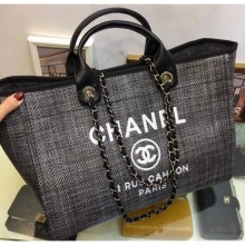 Chanel Deauville Canvas Tote Medium Shopping Bag Dark Gray/Black CE01924