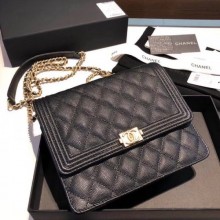 Chanel Grained Calfskin Boy Square Wallet on Chain WOC Black 2018 Collection CE03170