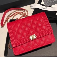 Chanel Grained Calfskin Boy Square Wallet on Chain WOC Red 2018 Collection CE03388