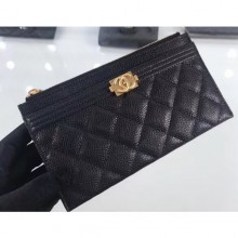 Chanel Grained Leather Boy Pouch Clutch Bag A84478 Black/Gold CE00503