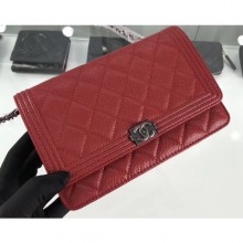 Chanel Grained Leather Boy Wallet On Chain WOC Bag A80287 Red/Silver CE01449