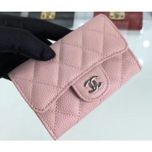 Chanel Grained Leather Classic Flap Card Holder A80799 Pink/Silver CE03039