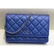 Chanel Iridescent Pearl Caviar Wallet On Chain WOC Bag Blue 2019 CE02658