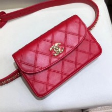 Chanel Lambskin Flap Waist Bag/Belt Bag A88612 Red 2019 Collection CE01648