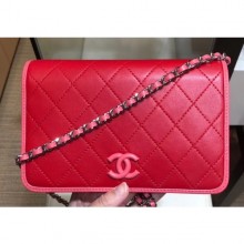 Chanel Lambskin Wallet On Chain WOC Bag AP0059 Red 2019 CE04349