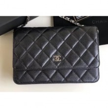 Chanel Pearl Caviar Leather Wallet On Chain WOC Bag Black 2018 CE01575