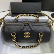 Chanel Quilted Lambskin Bowling Bag with Chain Top Handle Black 2020 Collection CE03430