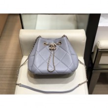 Chanel Quilted Lambskin Small Drawstring Bucket Bag AS1801 Gray/Gold 2020 Collection CE03393