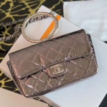 Chanel Quilted Metallic Leather Flap Bag with Ring Top Handle AS1665 Silver 2020 Collection CE02927