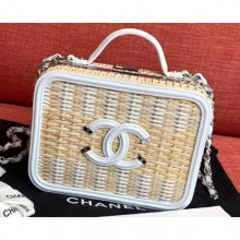 Chanel Rattan/Patent Calfskin CC Filigree Vanity Case Medium Bag A93343 White 2019 CE01629