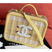 Chanel Rattan/Patent Calfskin CC Filigree Vanity Case Medium Bag A93343 Yellow 2019 CE02286