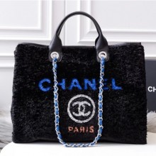 Chanel Shearling Deauville Large Shopping Bag Blue 2019 CE01691