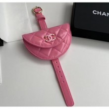 Chanel Shiny Crumpled Lambskin Flap Coin Purse Wristlet Bag AP1346 Pink 2020 CE03223