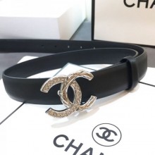 Chanel Smooth Calfskin Belt 25mm with Crystal Metal CC Buckle Black 2019 Collection CE02975