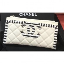 Chanel Striped Grained Calfskin CC Filigree Small Pouch Bag A81942 White 2019 CE00583