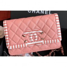 Chanel Striped Grained Calfskin CC Filigree Wallet On Chain Bag A84451 Pink 2019 CE03547