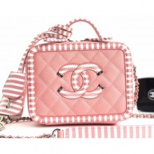 Chanel Striped Grained CC Filigree Vanity Case Mini Bag A93342 Pink 2019 CE02948