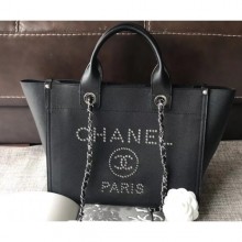 Chanel Studded Calfskin Deauville Small Shopping Bag Black 2018 CE01707