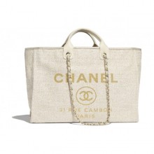 Chanel Toile Large Deauville Canvas Shopping Bag Ivory 2019 Collection CE02698