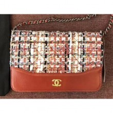 Chanel Tweed/Calfskin Wallet On Chain WOC Bag Brick Red 2018 CE02594