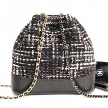 Chanel Tweed Drawstring Gabrielle Small Backpack A94485 Black/White 2019 Collection CE02905