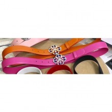 Chanel Width 3cm Crystal and Pearl Buckle Leather Belt Orange and Fuchsia Belt CE02469