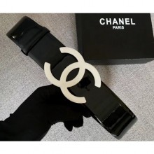 Chanel Width 5.3cm Patent Leather Belt Black with White CC Logo CE03146