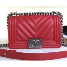 Cheap Chanel Caviar Leather Chevron Boy Flap Small Bag Red 2018 CE03838