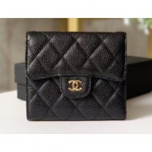 Copy Chanel Classic Small Flap Wallet 31528 AP0231 Grained Calfskin Black/Gold CE03137