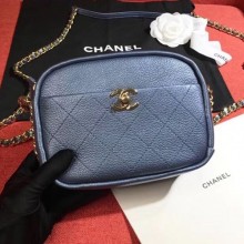 Copy Chanel Metallic Leather Camera Case Shoulder Bag AS0137 Blue 2019 Collection CE03557