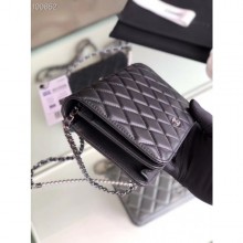 Copy Chanel Pearl CC Logo Wallet On Chain WOC Bag Black 2019 CE00518