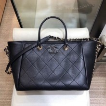 Designer Chanel Quilted CC Logo Shopping Tote Bag Black 2019 Collection CE01336