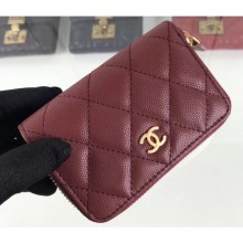 Fake 1:1 Chanel Caviar Leather Classic Zipped Card Holder A69271 Burgundy CE03194