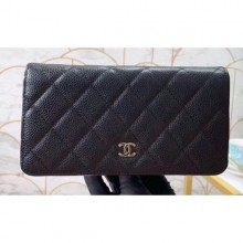 Fake Chanel Classic Long Bi-fold Wallet 31566 Grained Calfskin Black CE03457