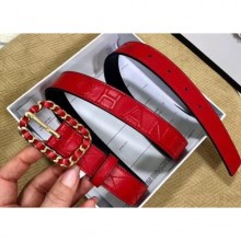 Fake Chanel Width 2.5cm Chain Buckle Quilting Leather Belt Red CE02397