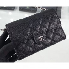 High Imitation Chanel Grained Leather Classic Clutch with Chain Bag A84512 Black/Silver CE03098