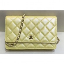 High Imitation Chanel Iridescent Pearl Caviar Wallet On Chain WOC Bag Yellow 2019 CE04010