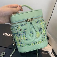 Hot Chanel Tweed CC Logo Vanity Case Bucket Bag AS0323 Green 2019 Collection CE01821