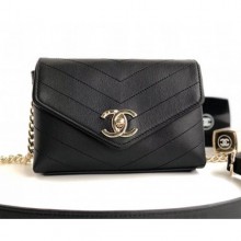 Hot Imitation Chanel Calfskin Chevron Small Waist/Shoulder Bag A57592 Black 2019 CE03085