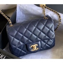 Imitation Best Chanel Pearl on Chain Classic Flap Bag AS1786 Navy Blue 2020 CE03083