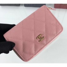 Imitation Chanel Caviar Leather Classic Zipped Card Holder A69271 Pink CE01576