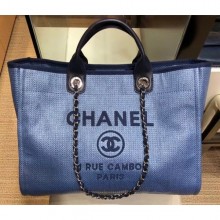 Imitation Chanel Deauville Canvas Tote Medium Shopping Bag Blue CE00700