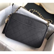 Imitation Chanel Grained Calfskin Coco Tassel Small Camera Case Bag A57718 Black 2018 CE01213