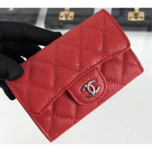 Imitation Chanel Grained Leather Classic Flap Card Holder A80799 Red/Silver CE03407