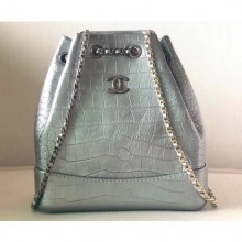 Imitation Chanel Metallic Crocodile Embossed Gabrielle Small Backpack Bag A94485 Gray 2019 CE03377