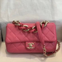 Imitation Chanel Quilted Lambskin Medium Flap Bag with Resin Chain AS1353 Pink 2019 Collection CE00527