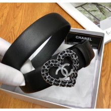 Imitation Chanel Width 3cm Calfskin Belt With Heart Buckle Black 2020 Collection CE02518