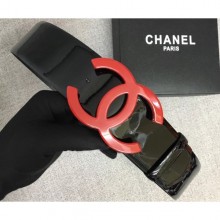 Imitation Chanel Width 5.3cm Patent Leather Belt Black with Red CC Logo CE02946